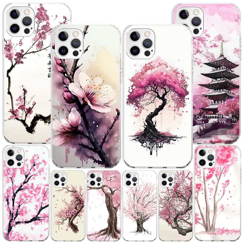 Cherry Blossom Tree Phone Case For iPhone 16 Pro Max 15 + 14 Plus 11 12 13 Mini Xs X XR 7 8 SE Personalized Gift Print Cover