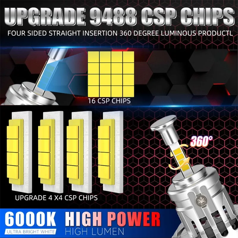 360 H7 LED المصباح لمبة صغيرة لاسلكية 2000 واط 6000 كيلو 4 الجانب CSP رقاقة ل LED كشافات السيارة السيارات ديود 1:1 توربو LED 12 فولت السيارات