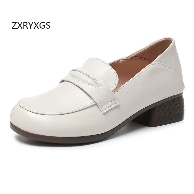 

ZXRYXGS 2024 Spring Autumn Elegant Soft Genuine Leather Single Shoes Comfortable Soft Sole Large Szie Shoes Casual Trend Shoes
