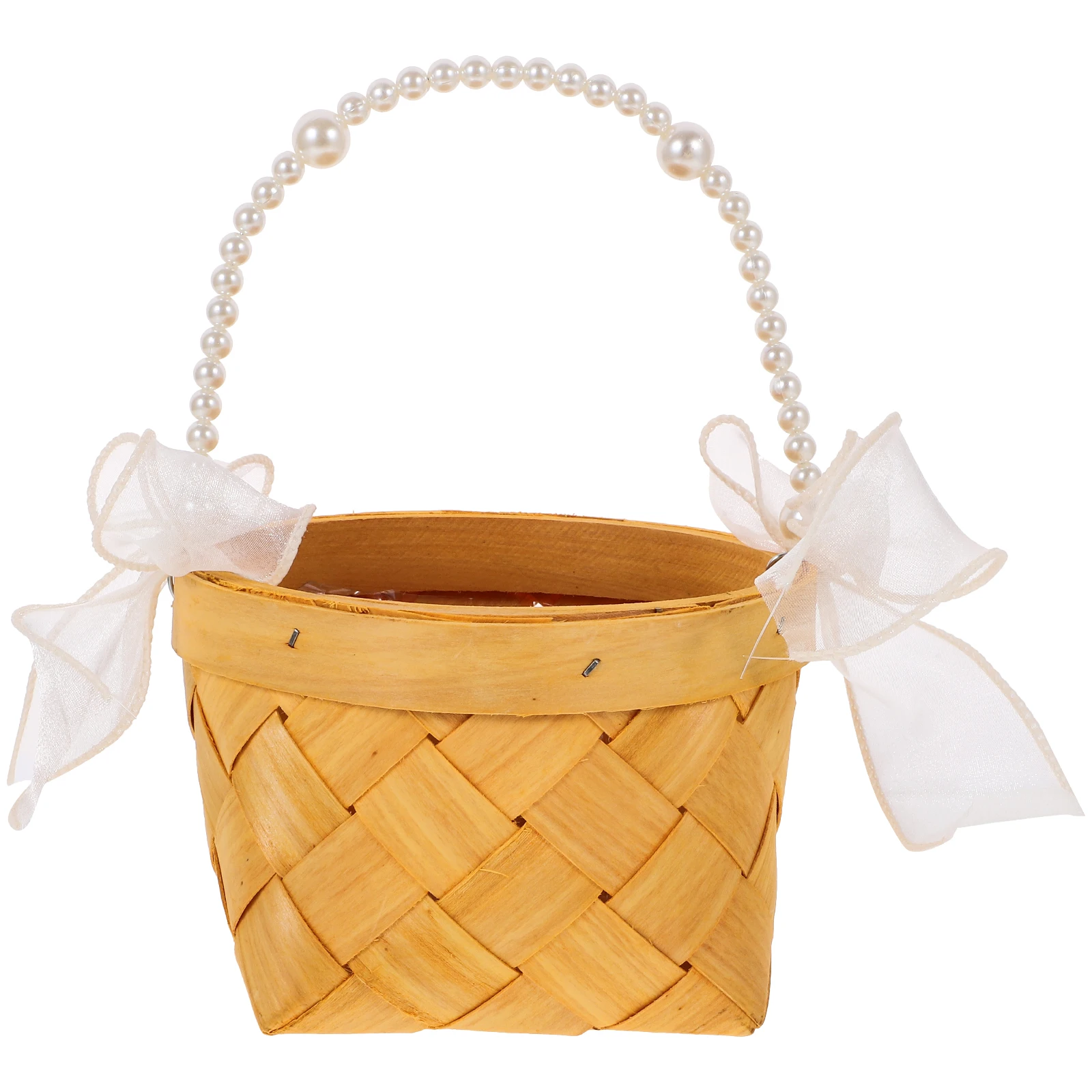 

Pearl Hand Flower Basket for Baskets Gifts Rattan Wedding Handle Weddings Mini Woven