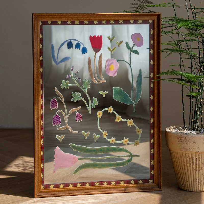 

French Solid Wood Floral Wall Art with Mirror Effect for Living Room Dining Room Elegant Home Decor Housewarming Gift