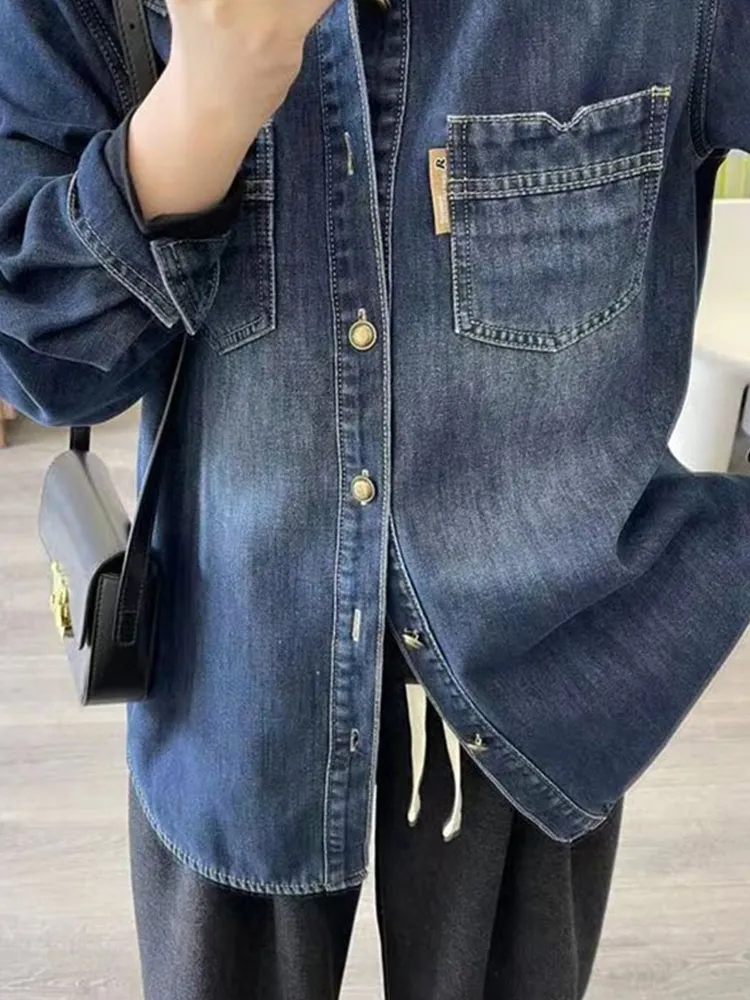 

Свободная длинная джинсовая одежда в стиле ретро, новинка весны, женская повседневная верхняя одежда на пуговицах в Корейском стиле, прямой крой