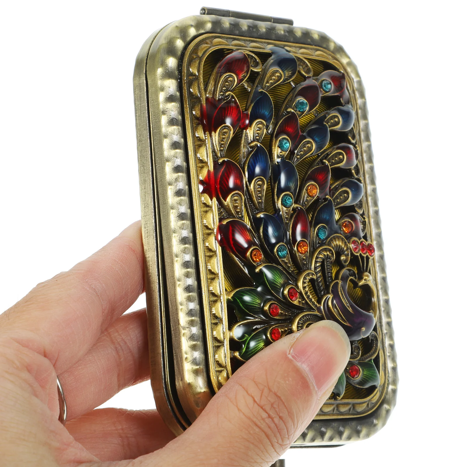 Specchio tascabile retrò Mini specchio per trucco doppio lato Dimensioni compatte Portatile pieghevole ad alta definizione Design chic per uso esterno