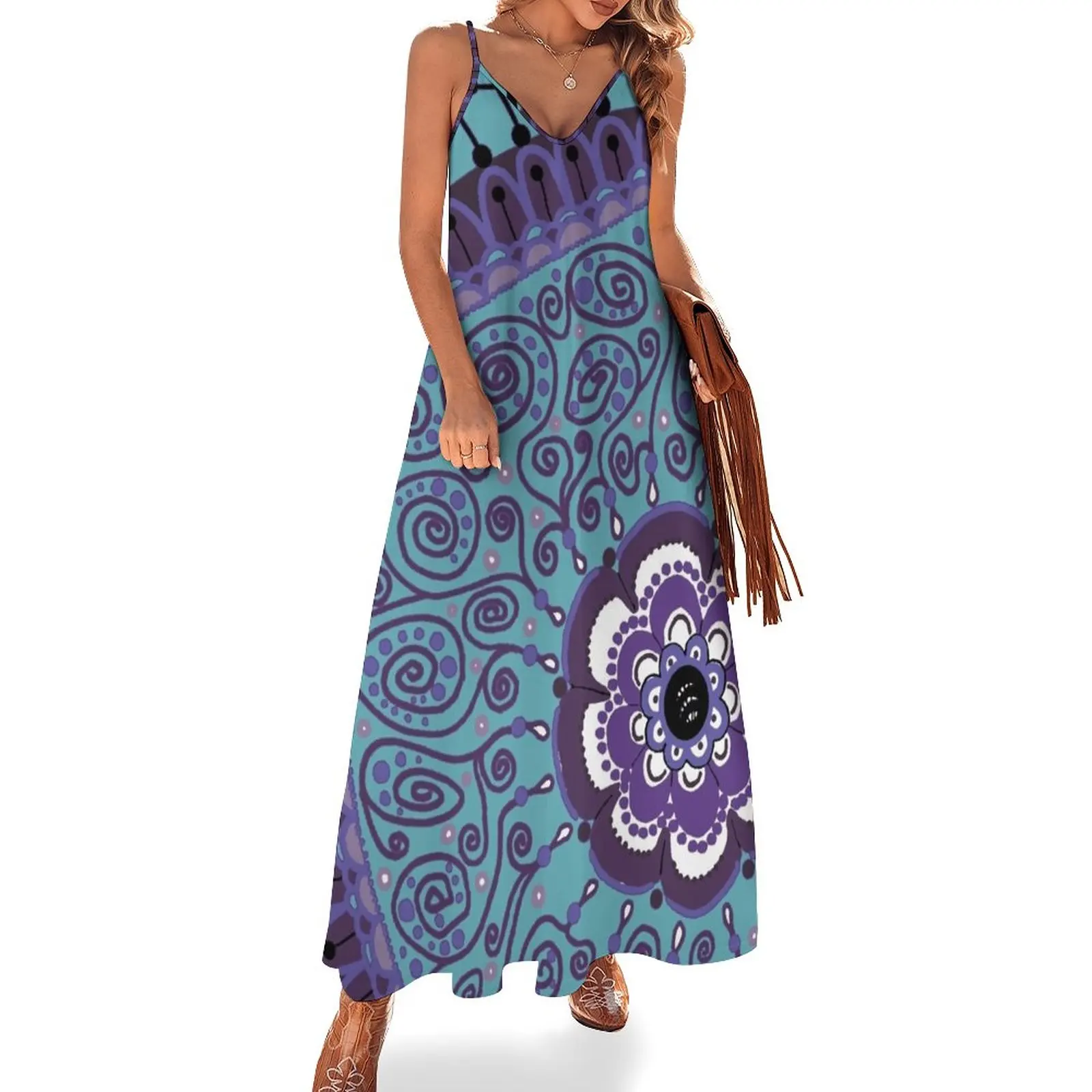 

Turquoise, Purple, and Lavender Mandala Sleeveless Dress women clothes Dance dresses