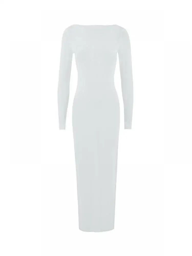 Moda coreana 2025 donna maglia nera elegante abito grembiule da spiaggia sottile primavera estate bianco abito da vacanza a maniche lunghe tendenza popolare