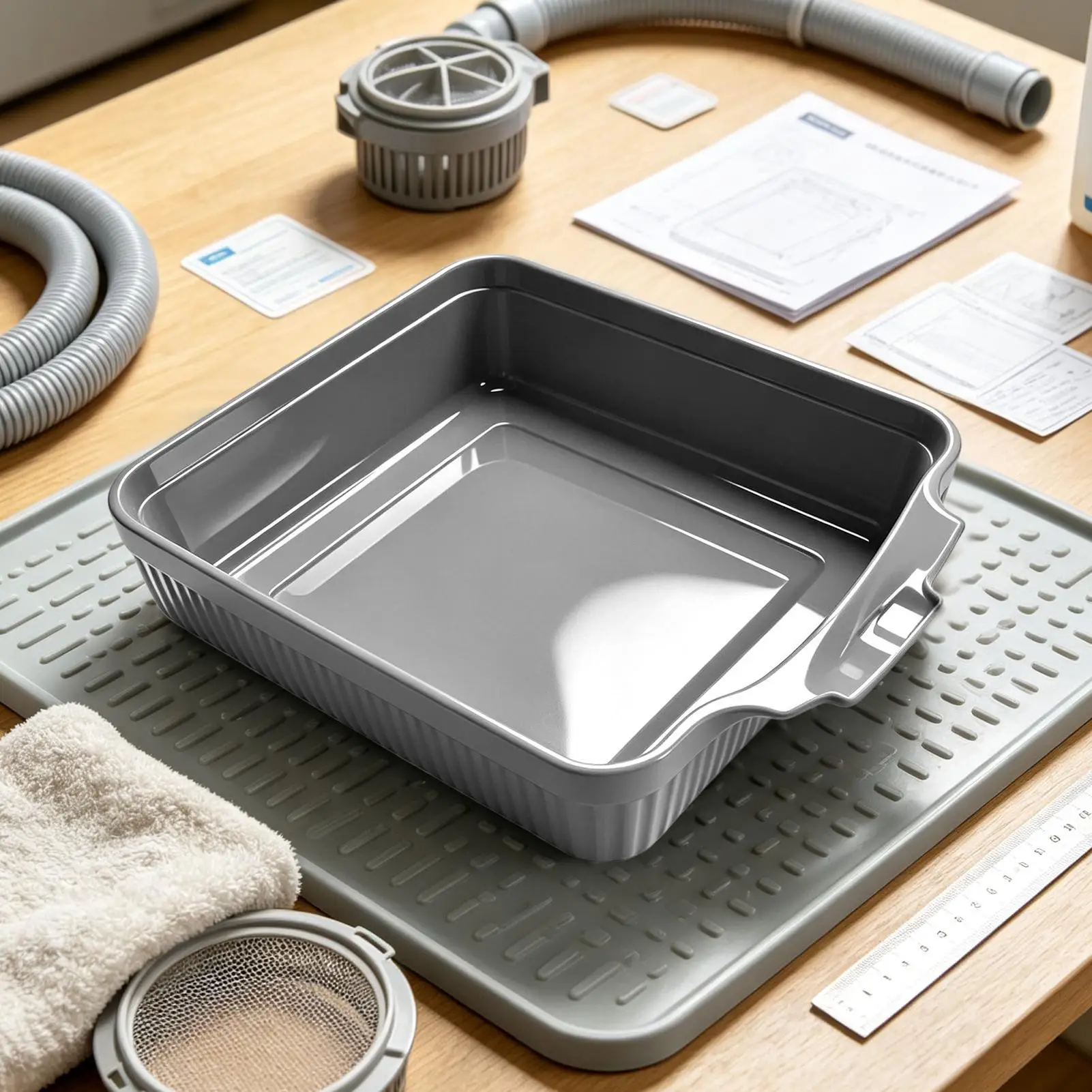 Universal Home Washing Machine Drain Tray, Leak-Proof Water Catch Pan with Hose Adapter, Front-Load Drip Tray & Floor Protector