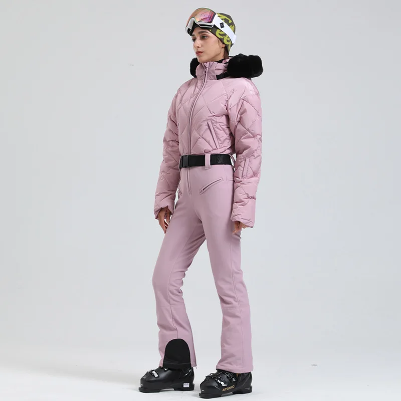 Gsou Snow Winter Women\'s Warm Down Snowsuit Outdoor Skiing Warm Waterproof Windproof Snowboard One-piece Suit Fashion Ski Suit