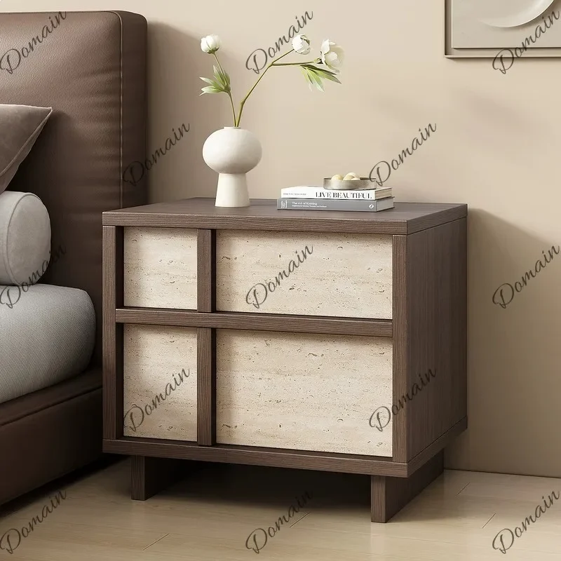 SF 2026 New Solid Wood Bedside Table Nightstand Luxury Creative Vintage Style with Bone Inlay Line