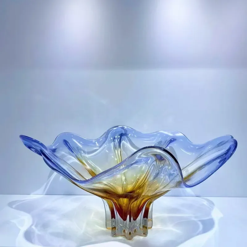 Modern Luxury Glass Fruit Plate Large Designer Living Room Coffee Table Decor Ornament for Model Room Soft Home Decoration