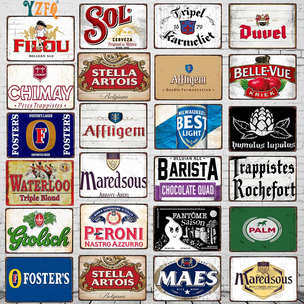 

【YZFQ 】Belgian Beer Decorative Signs Metal Tin Plate Wall Retro Bar Cafe Shop Home Art kitchen Decor 30X20CM DU-8643A