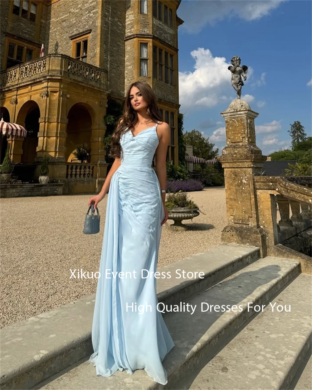 Xikuo elegante chiffon vestidos de noite querida sereia festa vestidos de baile mulher cinta espaguete robe cocktail femme personalizado