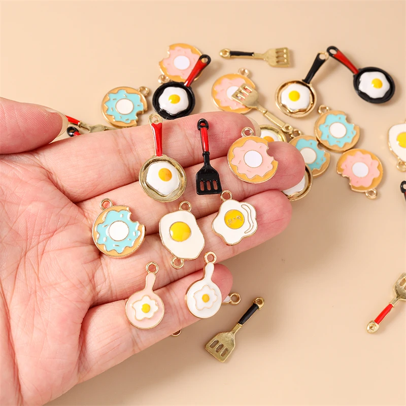10 Stück Niedliche Gemischte Emaille-Anhänger in Form von Spiegeleier für Schmuckherstellung, Ohrringe, Halsketten, Armbänder, DIY-Bastelzubehör – Detail 2