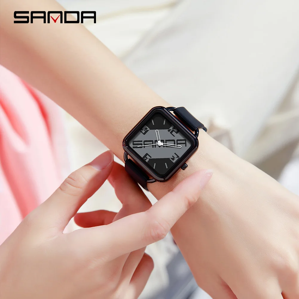 SANDA 3261, студенческие кварцевые часы, красочные водонепроницаемые часы для отдыха, креативный квадратный циферблат, модные мужские и женские кварцевые часы, подарок