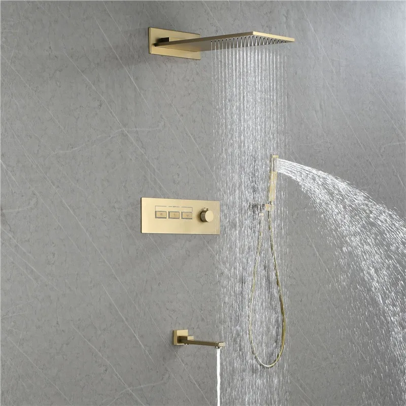 FARRETE Luxury gun gray brass constant temperature concealed wall mounted bathroom shower set Embedded 2-function shower system