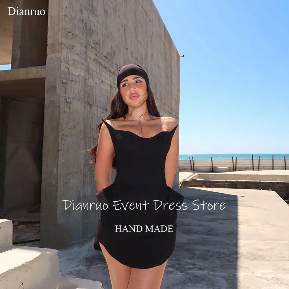 فستان Dianruo أنيق أسود للحفلات الراقصة فستان قصير بدون أكمام لحفلات العودة للوطن منفعل برباط من الخلف من فيستدوس دي بودا بارا فييستاس مخصص