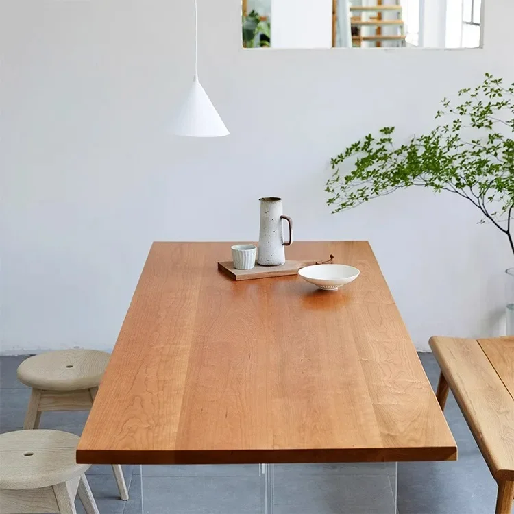 Triple log table panel solid wood dining table acrylic suspension table