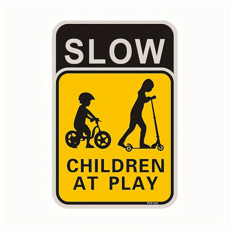 Slow Children at Play Warning Sign - Durable Metal, Pre-Drilled Wall Mount, Multifunctional Safety Street Sign for Neighborho