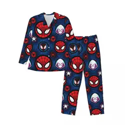 Marvel Spider Man Men's Pajamas Set Button Down Pajama 2 Piece Suit Pyjama Male Nightwear Loungewear