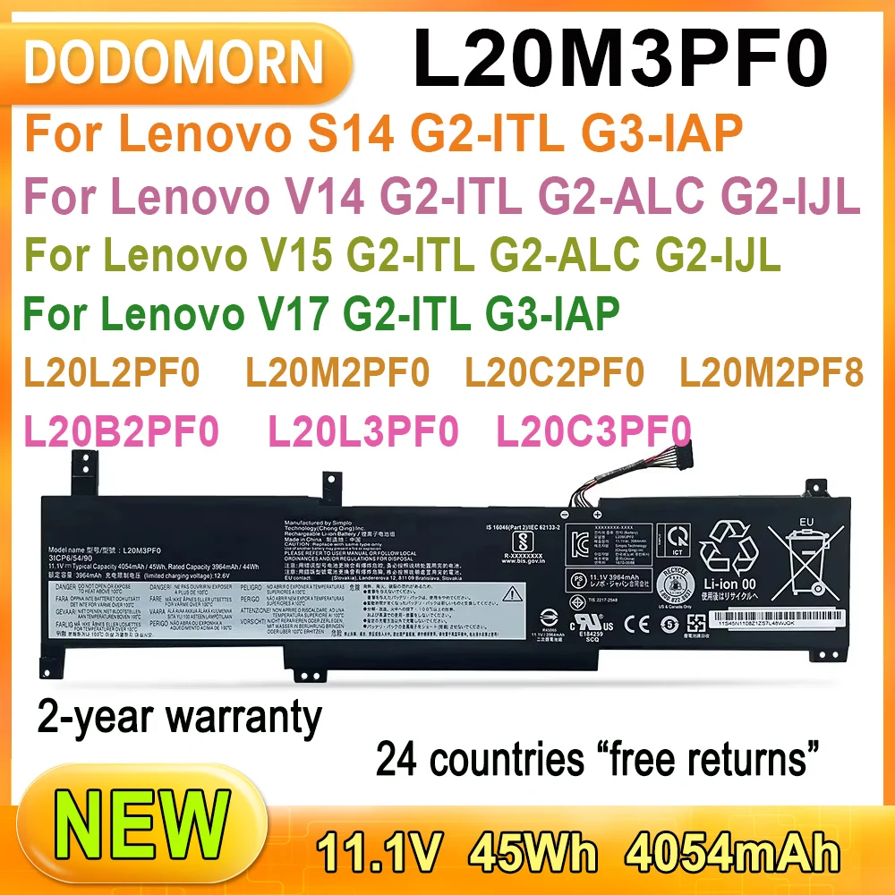 

DODOMORN L20M3PF0 Laptop Battery For Lenovo S14 G2-ITL/V14 G2-AL C/ V15 G3-IAP/V17 G2-ITL IdeaPad 3-14ADA6 L21D3PF0 L20C3PF0