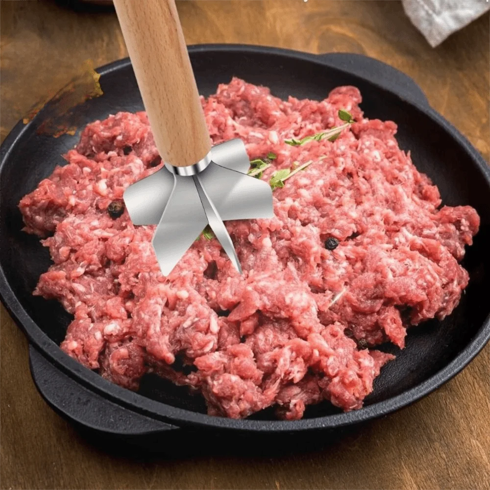 

Household Stainless Steel Meat Chopper Handheld Wood Handle Potato Masher Manual Meat Stirrer Avocado