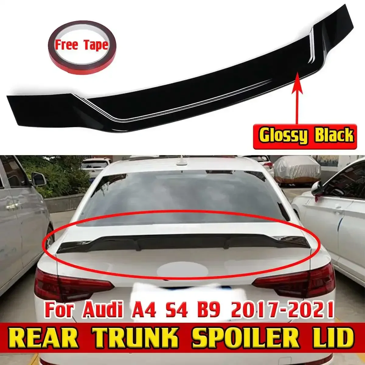 ABS S4 RT Style Car Rear Trunk Spoiler Lip Boot Wing Lip For Audi A4 S4 B9 2017-2021 Car Rear Wing Spoiler Trunk Lip