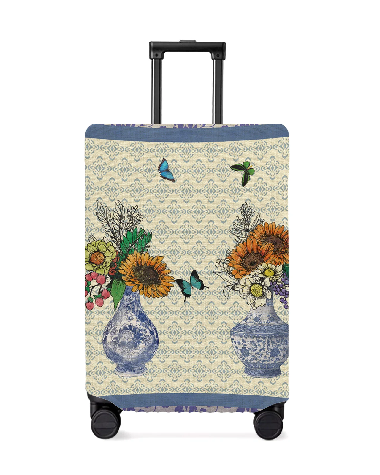 Blue And White Porcelain Butterfly Retro Flower Luggage Cover Stretch Baggage Dust Cover for 18-32 Inch Travel Suitcase Case