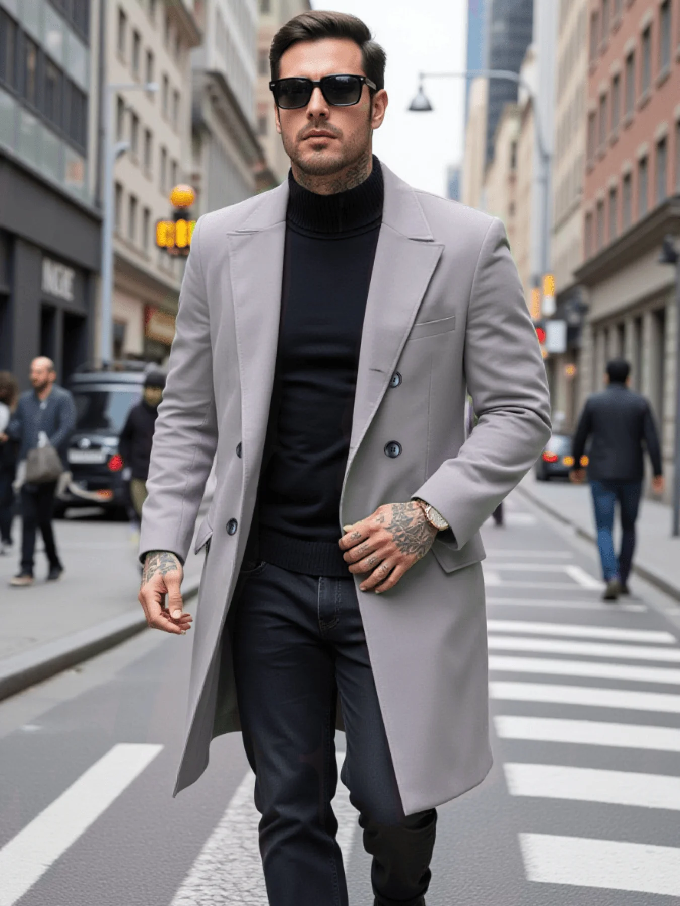 معطف واق من المطر مزدوج الصدر للرجال جديد للخريف والشتاء من الصوف السميك المقاوم للرياح