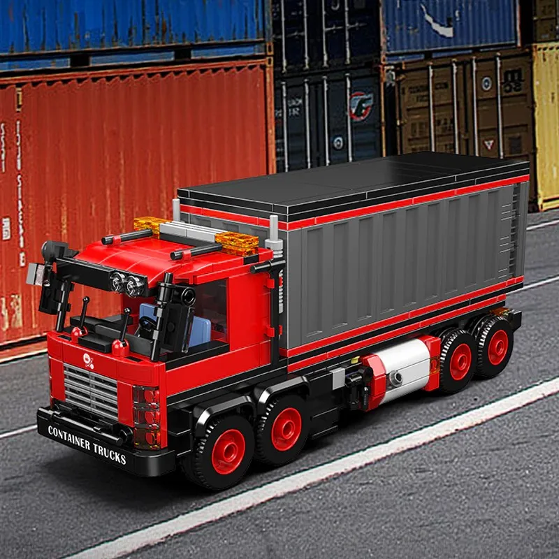 

630PCS Red Container Truck Building Blocks City Mail Transport Vehicle Model Building Blocks Decoration Creative DIY Toys Gift