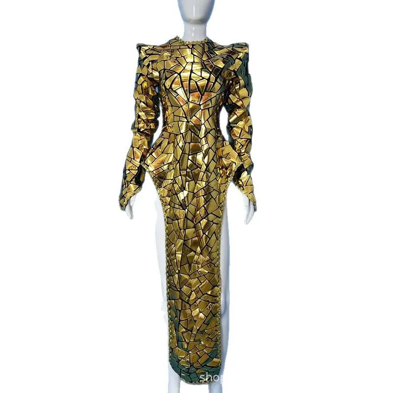 

Роскошное золотое платье с блестками, сексуальное платье с высокой вилкой, юбка, ежегодное собрание, достойная атмосфера, модель платья для хозяина, шикарные платья с блестками для подиума