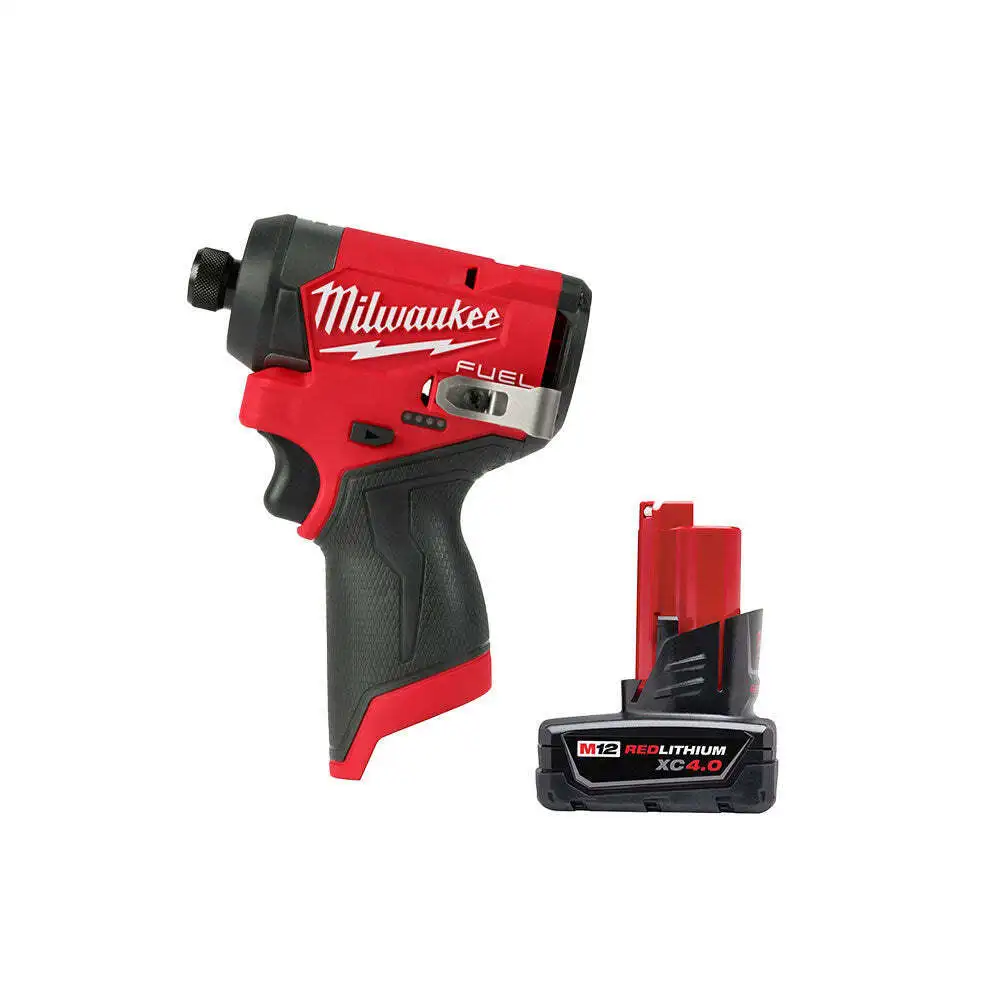 New  Milwaukee 3453-20XC M12 FUEL 12V Impact Driver w/ 4.0 AH Extended  second-hand Battery