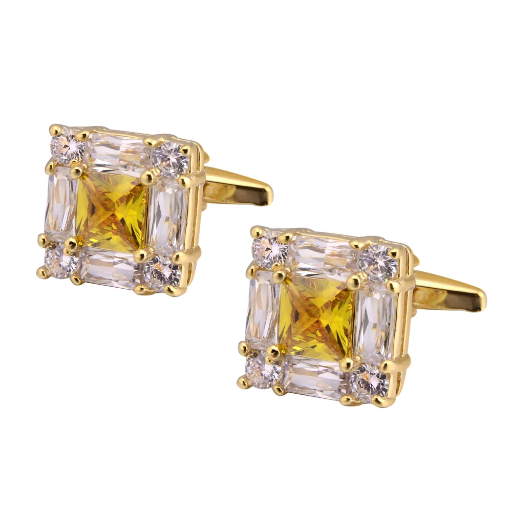 Yellow Diamond Square Cufflinks for Men Edging Golden Cufflink Formal Shirt and Exquisite Accessories for Business Banquets