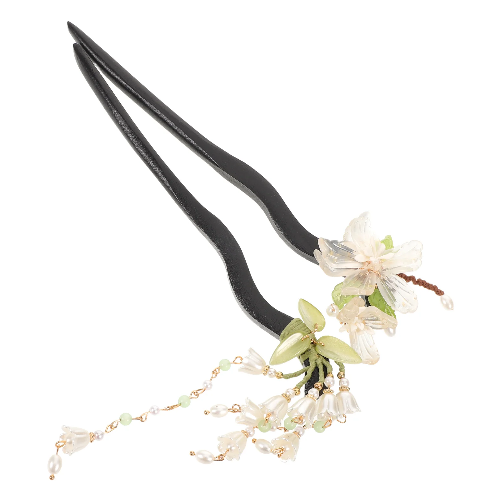 

2pcs Chinese Style Clip Tassels Handmade Flower Hanfu Asian Vintage Girls Party Wedding Event Durable Wooden Retro Bun Hairpin