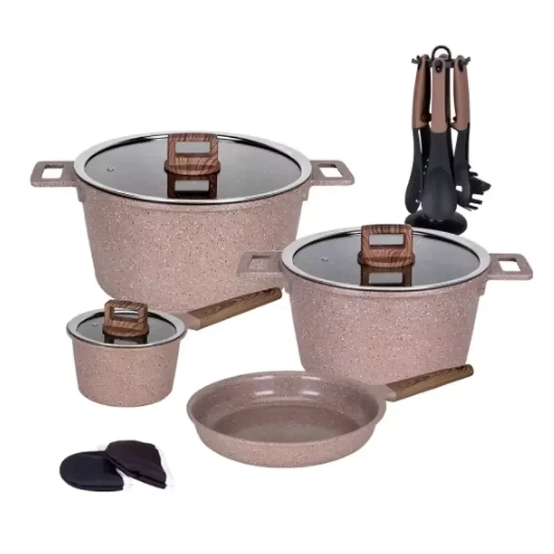 16pcs Ceramic Nonstick Pots and Pans Kitchen Aluminum Kitchenware Cook Cooking Pot Set Non Stick Cookware
