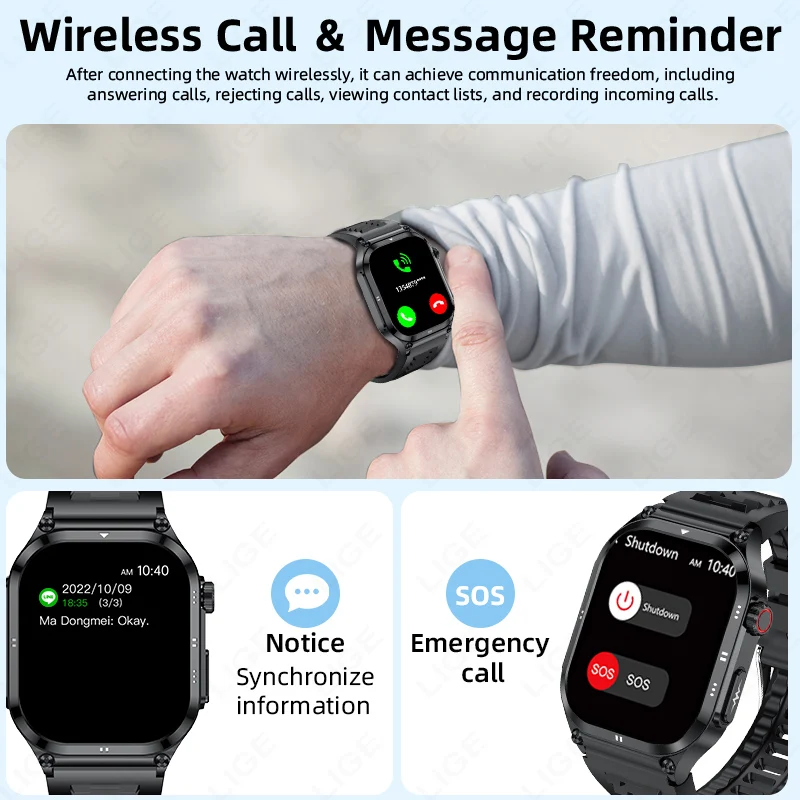LIGE Smart Watch More Sports Mode Voice Assistant ECG function Emergency Call Sedentary Reminder Wireless Call Men Smart Watch