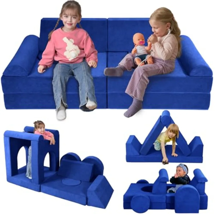 

12-элементный модульный игровой диван премиум-класса из мягкого пеноматериала со съемным чехлом, удобный и безопасный детский диван для детей от 1 до 6 лет, портативный и простой в использовании