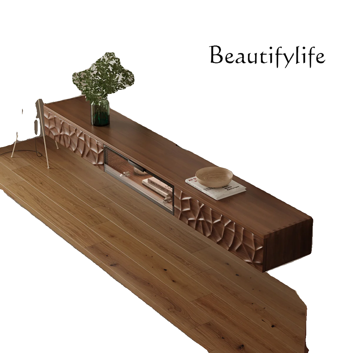 Nordic wall hanging all solid wood TV cabinet modern household minimalist suspension hanging log wind