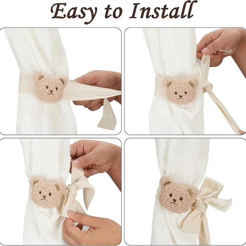 1/2pcs Cartoon Bear Curtain Binding Strap Tie Hanging Buckle Tie Kids Room Curtain Tie Rope Home Decoration