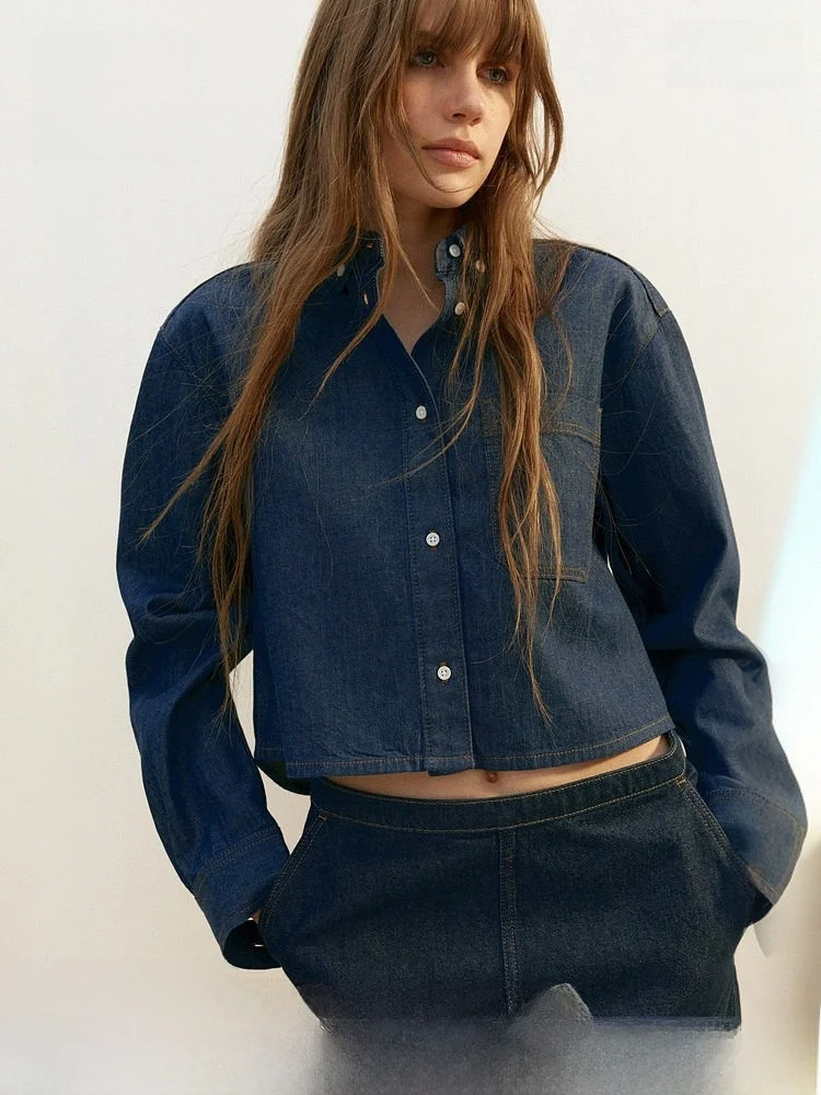 

H&M Women's Denim irt Spring Straight Cut Long Sve French Sle Cotton 00% ort Length Button Closure Casual irt