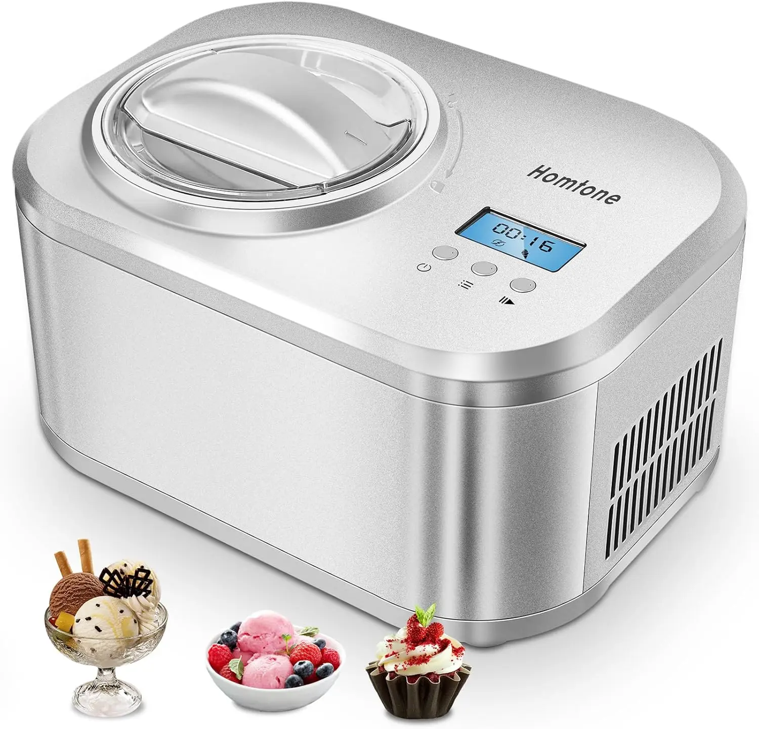 

Ice Cream Maker 1 Quart, No pre-Freezing Automatic Ice Cream Yogurt Machine with Built-in Compressor and LCD Timer for Making Ic