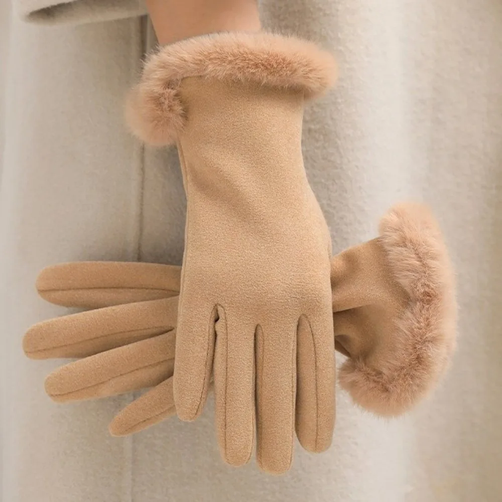 

Модные однотонные замшевые перчатки, ветрозащитные мягкие велосипедные варежки, сенсорный экран, утолщенные варежки с полными пальцами, спортивные