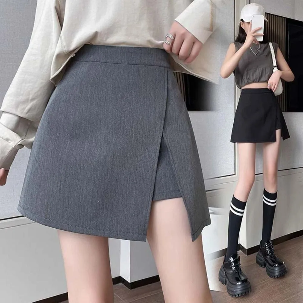 

Korean Style Slit Women's A-line Skirt Asymmetric Spicy Girl Style Mini Shorts Skirt Y2K Skirt with Safety Shorts Club