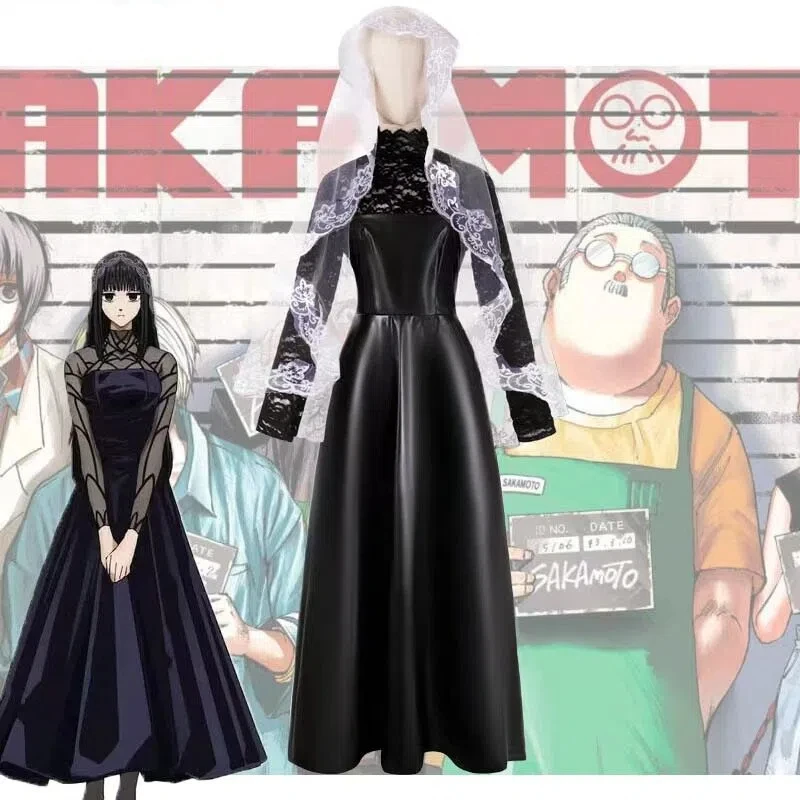 

Anime Sakamoto Days Cosplay Costume Ozora Black Lace Dress with Veil Anime Role Play Outfit Halloween Carnival Cosplay Full Set
