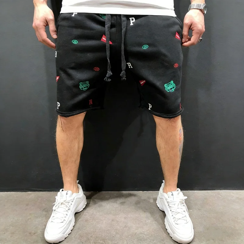 

2026 New Spring Summer Mens Cotton loose Shorts Streetwear Bodybuilding Embroidered casual Short pants Jogger sports men Shorts