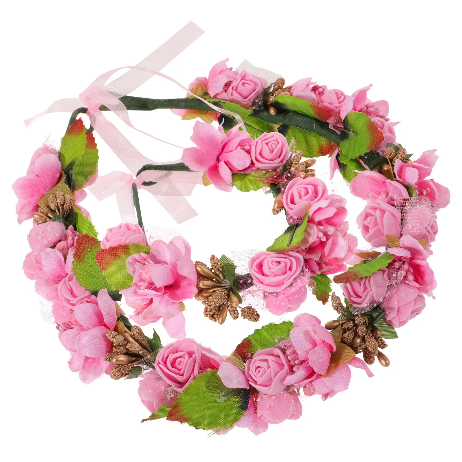 

2Pcs Flower Wreath Headband Set High Simulation Realistic Floral Headdress Elastic Comfortable for Party Wedding Birthday Photo
