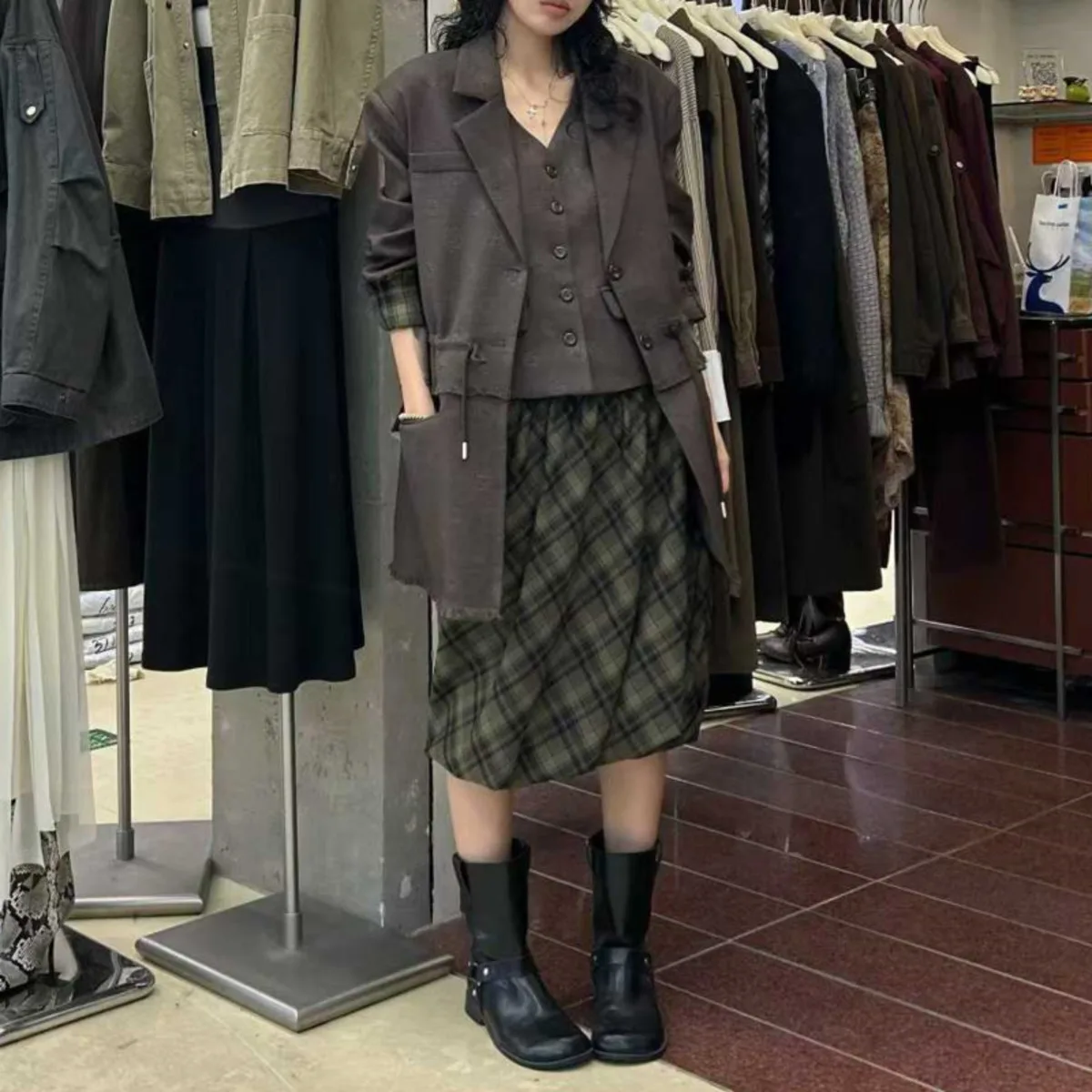 KWTX 2025 여성용 투피스 정장 세트 단색 가을 겨울 캐주얼 엘레강스 블레이저 싱글 브레스티드 베스트 타이웨이스트 포켓 럭셔리