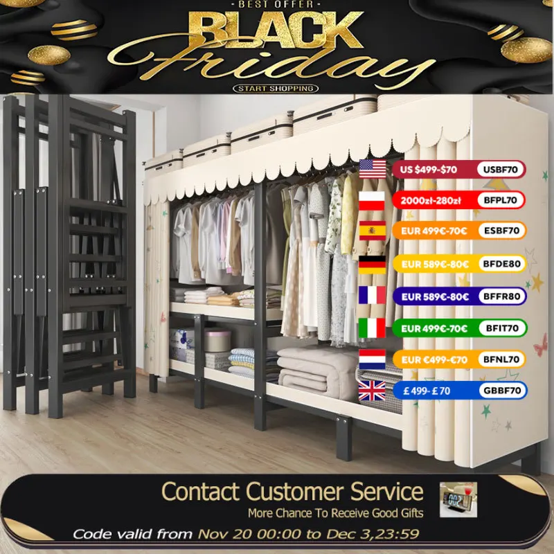 

Modern Hanging Clothes Wardrobes Metal Luxury Foldable Bedroom Closet Storage Space Saving Roupeiros De Quarto Furniture