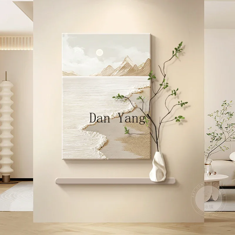 YJ new entrance decorative painting three-dimensional sandstone corridor end wave hanging painting high-end green plant