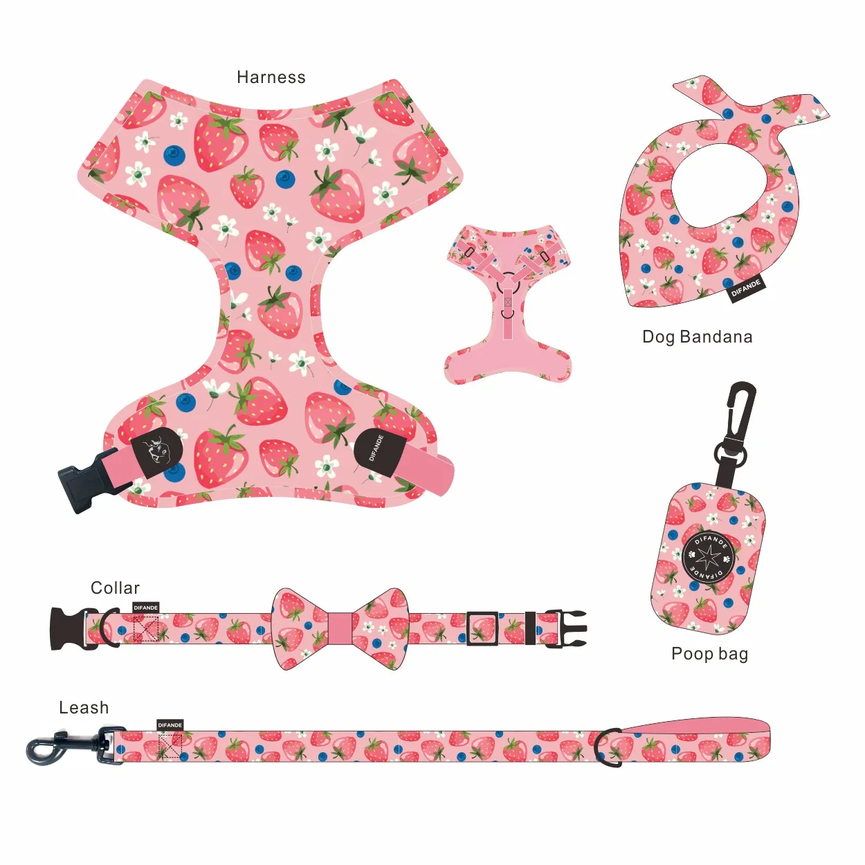 New Reversible Luxury Reflective Tough Polyester Pet Dog Vest Collars Harness Set With Bow Tie And Poop Bag