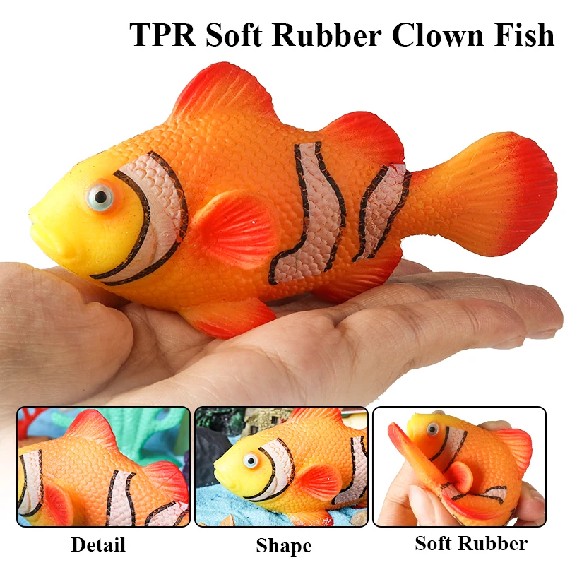 Oenux Meeresleben Tier Tintenfisch Krabbe Clownfisch Lionfish Seestern Hai Schmetterling Fisch Fliegender Fisch TPR Weiches Modell Spielzeug Kind Geschenk – Detail 4