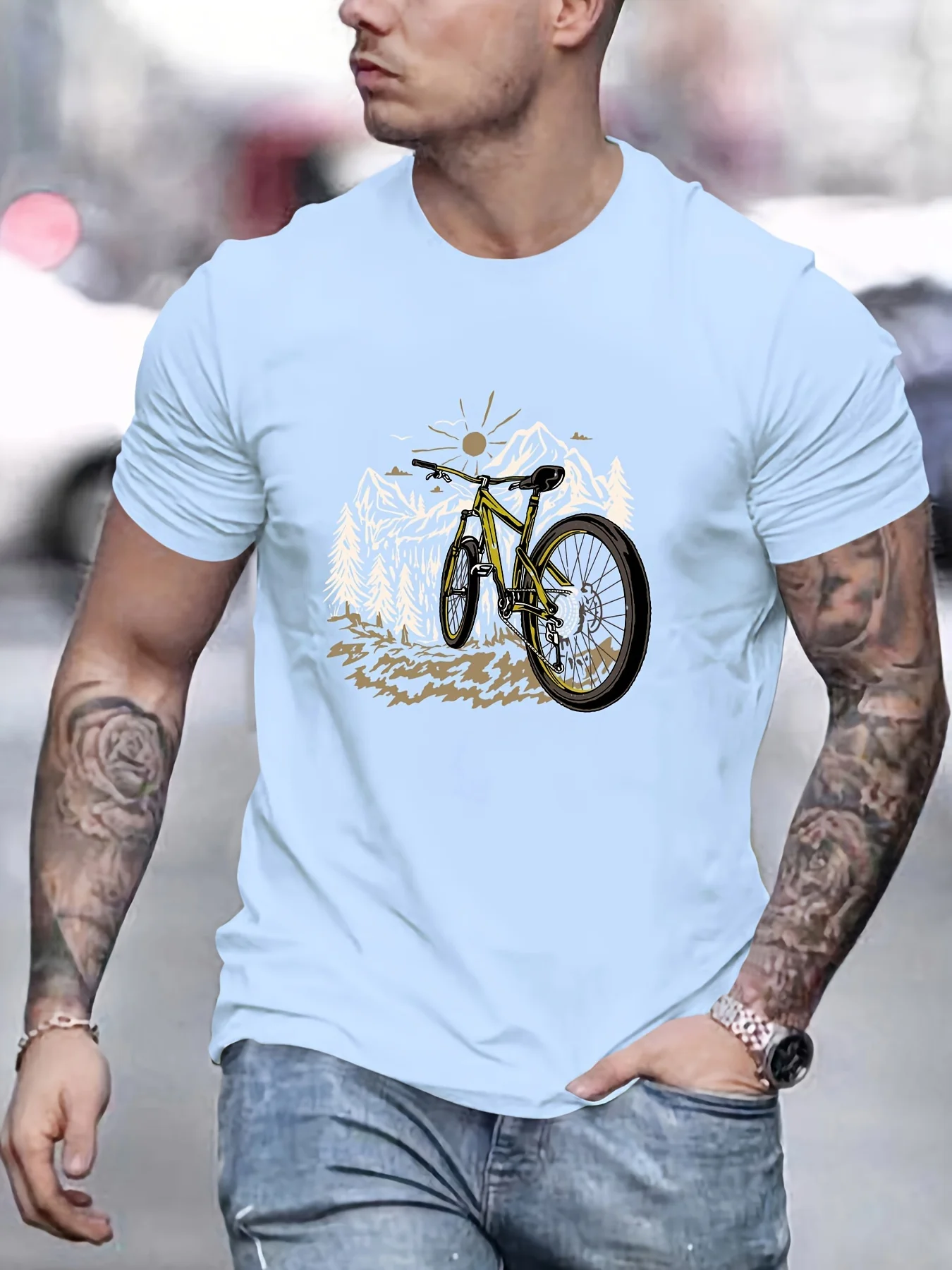Summer 100% Cotton Men's T Shirt Mountain Bike Pattern Print Comfortable Fabric That Is Skin Friendly Suitable Daily Casual Wear